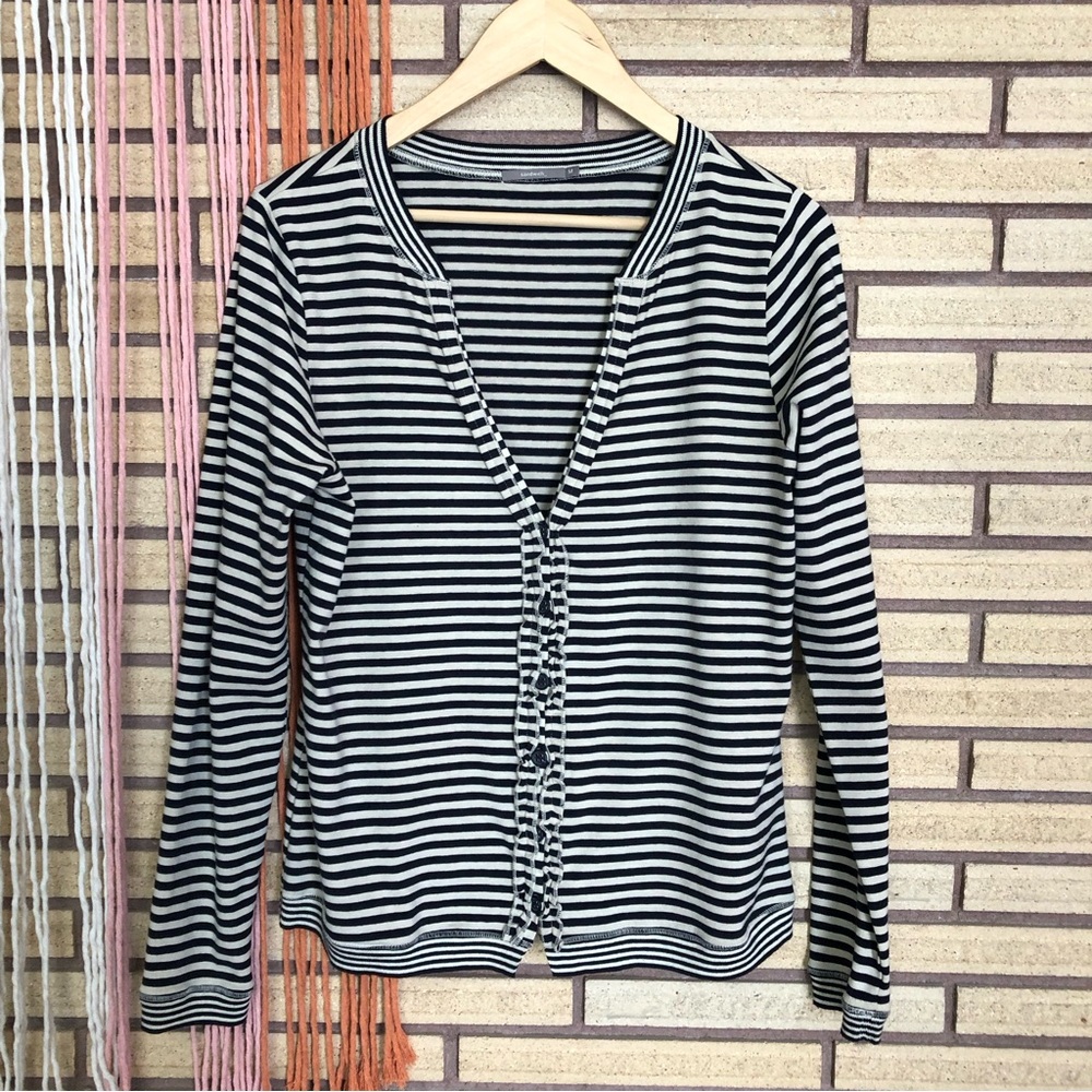 Sandwich Navy/Cream Striped Cardigan - Size Medium - Women's Top - Sweater